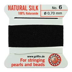 Griffin Natural Silk Beading Thread (0.70mm No.6) + Needle Black 2 metres NETT