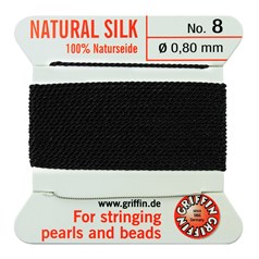 Griffin Natural Silk Beading Thread (0.80mm No.8)  + Needle Black 2 metres NETT