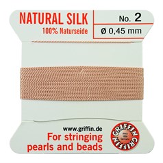 Griffin Natural Silk Beading Thread (0.45mm No.2) + Needle Light Pink 2 metres NETT