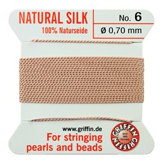 Griffin Natural Silk Beading Thread (0.70mm No.6) + Needle Light Pink 2 metres NETT