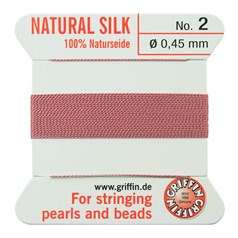 Griffin Natural Silk Beading Thread (0.45mm No.2) + Needle Dark Pink 2 metres NETT
