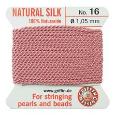 Griffin Natural Silk Beading Thread (1.05mm  No.16) + Needle Dark Pink 2 metres NETT