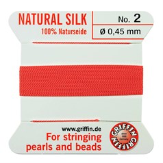 Griffin Natural Silk Beading Thread (0.45mm No.2) + Needle Coral 2 metres NETT