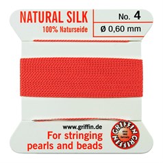 Griffin Natural Silk Beading Thread (0.60mm No.4) + Needle Coral 2 metres NETT