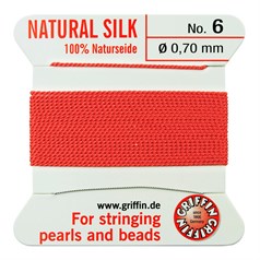 Griffin Natural Silk Beading Thread (0.70mm No.6)  + Needle Coral 2 metres NETT