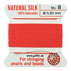 Griffin Natural Silk Beading Thread (0.80mm No.8) + Needle Coral 2 metres NETT