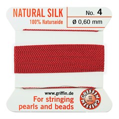 Griffin Natural Silk Beading Thread (0.60mm No.4) + Needle Red 2 metres NETT