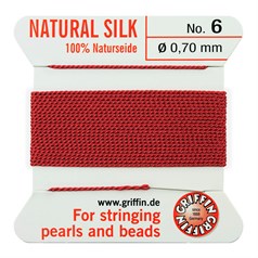 Griffin Natural Silk Beading Thread (0.70mm No.6)  + Needle Red 2 metres NETT