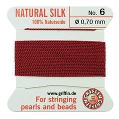 Griffin Natural Silk Beading Thread (0.70mm No.6)  + Needle Garnet 2 metres NETT