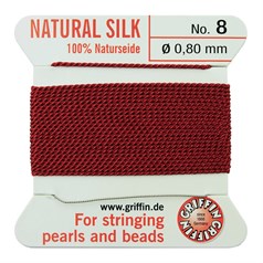 Griffin Natural Silk Beading Thread (0.80mm No.8) + Needle Garnet 2 metres NETT