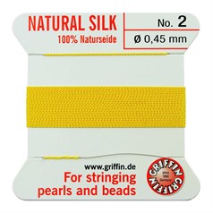 Griffin Natural Silk Beading Thread (0.45mm No.2) + Needle Yellow 2 metres NETT