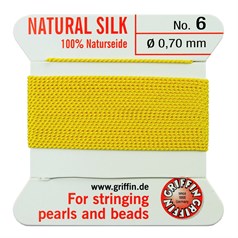 Griffin Natural Silk Beading Thread (0.70mm No.6) + Needle Yellow 2 metres NETT