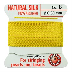 Griffin Natural Silk Beading Thread (0.80mm No.8) + Needle Yellow 2 metres NETT