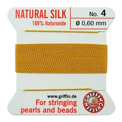 Griffin Natural Silk Beading Thread (0.60mm No.4) + Needle Amber 2 metres NETT