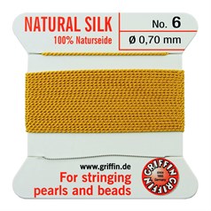 Griffin Natural Silk Beading Thread (0.70mm No.6) + Needle Amber 2 metres NETT