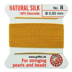 Griffin Natural Silk Beading Thread (0.80mm No.8)  + Needle Amber 2 metres NETT