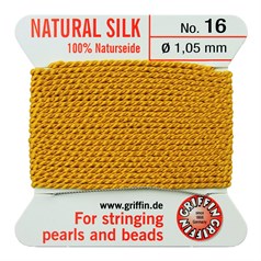 Griffin Natural Silk Beading Thread (1.05mm No.16) + Needle Amber 2 metres NETT