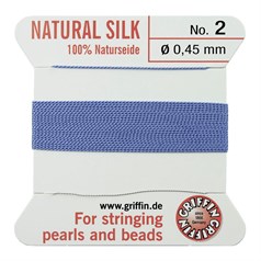 Griffin Natural Silk Beading Thread (0.45mm No.2)  + Needle Blue 2 metres NETT