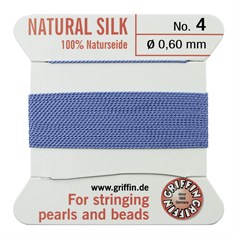 Griffin Natural Silk Beading Thread (0.60mm No.4) + Needle Blue 2 metres NETT