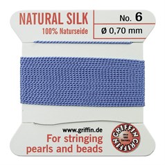 Griffin Natural Silk Beading Thread (0.70mm No.6) + Needle Blue 2 metres NETT