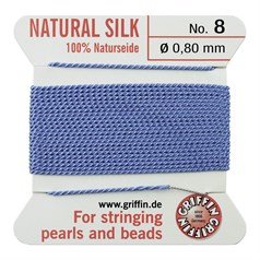 Griffin Natural Silk Beading Thread (0.80mm No.8) + Needle Blue 2 metres NETT