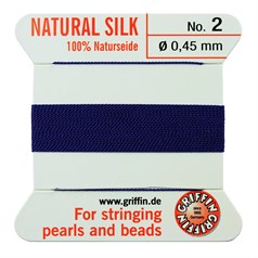 Griffin Natural Silk Beading Thread (0.45mm No.2)  + Needle Dark Blue 2 metres NETT