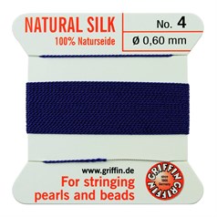 Griffin Natural Silk Beading Thread (0.60mm No.4) + Needle Dark Blue 2 metres NETT