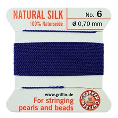 Griffin Natural Silk Beading Thread (0.70mm No.6) + Needle Dk Blue 2 metres NETT