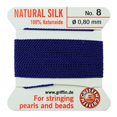 Griffin Natural Silk Beading Thread (0.80mm No.8)  + Needle Dark Blue 2 metres NETT