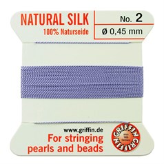 Griffin Natural Silk Beading Thread (0.45mm No.2) + Needle Lilac 2 metres NETT