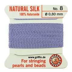 Griffin Natural Silk Beading Thread (0.80mm No.8) + Needle Lilac 2 metres NETT