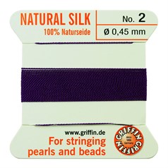 Griffin Natural Silk Beading Thread (0.45mm No.2) + Needle Amethyst 2 metres NETT