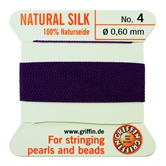 Griffin Natural Silk Beading Thread (0.60mm No.4)  + Needle Amethyst 2 metres NETT