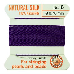 Griffin Natural Silk Beading Thread (0.70mm No.6) + Needle Amethyst 2 metres NETT