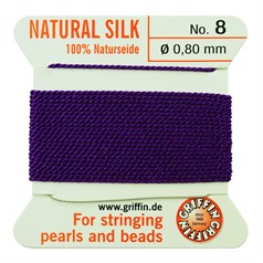 Griffin Natural Silk Beading Thread (0.80mm No.8) + Needle Amethyst 2 metres NETT