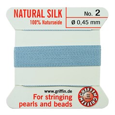 Griffin Natural Silk Beading Thread (0.45mm No.2)  + Needle Turquoise 2 metres NETT