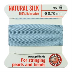Griffin Natural Silk Beading Thread (0.70mm No.6)  + Needle Turquoise 2 metres NETT