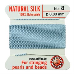 Griffin Natural Silk Beading Thread (0.80mm No.8)  + Needle Turquoise 2 metres NETT
