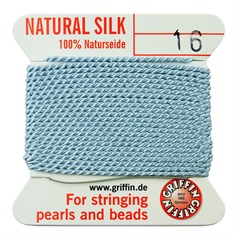 Griffin Natural Silk Beading Thread (1.05mm No.16) + Needle Turquoise 2 metres NETT