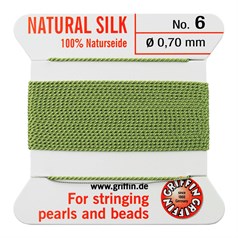 Griffin Natural Silk Beading Thread (0.70mm No.6) + Needle Jade Green 2 metres NETT