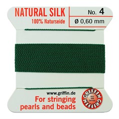 Griffin Natural Silk Beading Thread (0.60mm No.4) + Needle Green 2 metres NETT