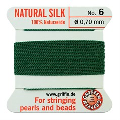 Griffin Natural Silk Beading Thread (0.70mm No.6) + Needle Green 2 metres NETT