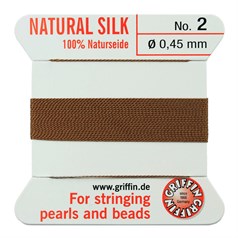 Griffin Natural Silk Beading Thread (0.45mm No.2) + Needle Cornelian 2 metres NETT
