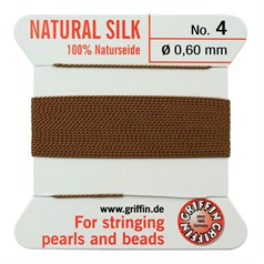 Griffin Natural Silk Beading Thread (0.60mm No.4) + Needle Cornelian 2 metres NETT