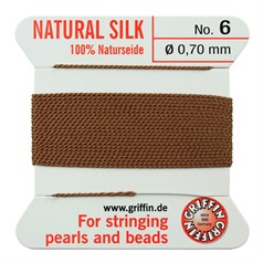 Griffin Natural Silk Beading Thread (0.70mm No.6) + Needle Cornelian 2 metres NETT