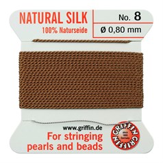 Griffin Natural Silk Beading Thread (0.80mm No.8) + Needle Cornelian 2 metres NETT