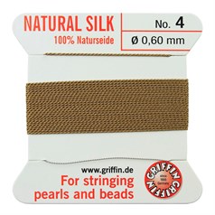 Griffin Natural Silk Beading Thread (0.60mm No.4) + Needle Beige 2 metres NETT