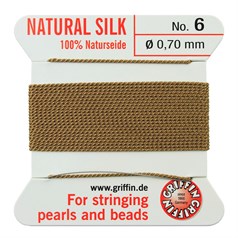 Griffin Natural Silk Beading Thread (0.70mm No.6) + Needle Beige  2 metres NETT