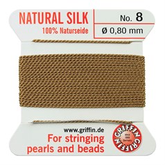 Griffin Natural Silk Beading Thread (0.80mm No.8)  + Needle Beige 2 metres NETT