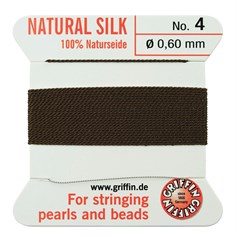 Griffin Natural Silk Beading Thread (0.60mm No.4) + Needle Brown 2 metres NETT
